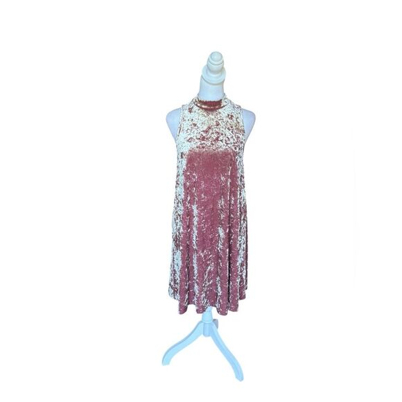 Cynthia Rowley Dresses & Skirts - Cynthia Rowley Sleeveless Mini Dress Crushed Velvet High Neck Womens Small Pink